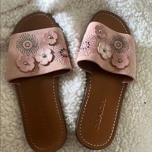 Coach Pink Peony Embroidered Sandals